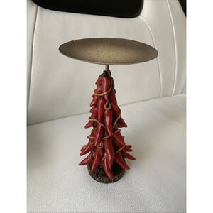 Red Chili Pepper Christmas Tree Pillar Candle Holder Southwest Holiday Decor